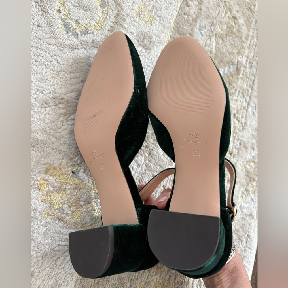 J. Crew Ankle Strap Millie Green Velvet Pumps - Picture 7 of 9